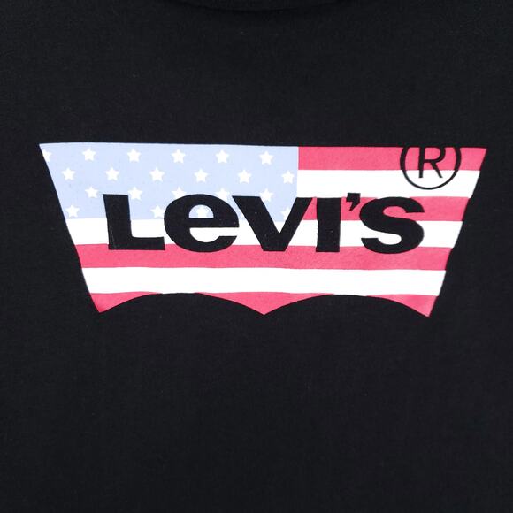 Levis T Shirt Women Small Black American Flag USA Batwing Logo Graphic Print Tee - Picture 2 of 4